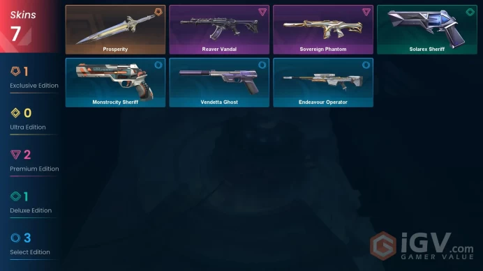 | AP | 1 KNIFE | 7 SKINS | VALUE: 7975 VP | Prosperity | Reaver Vandal | RANKED READY | 107 LEVEL | INSTANT DELIVERY | FULL ACCESS | FmVK4 |
