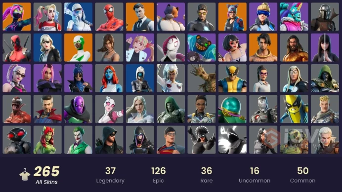 265 skins [All Platforms] The Champion | Lara Croft | Reaper | Backlash | Neo Versa | Spider-Man | 100 VB | Instant Delivery