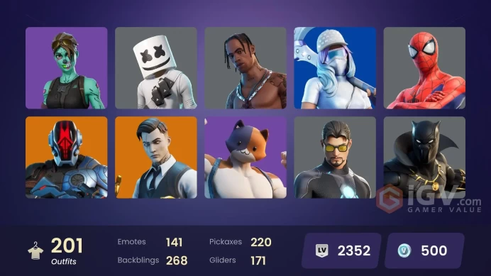 201 skins [All Platforms] Travis Scott | Lara Croft | Spider-Man | Geralt of Rivia | Peter Griffin | 500 VB | Instant Delivery