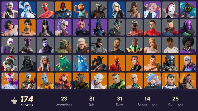 174 skins [All Platforms] Lara Croft | Unchained Ramirez | Game Knight | Spider-Man | Spider-Gwen | 400 VB | Instant Delivery