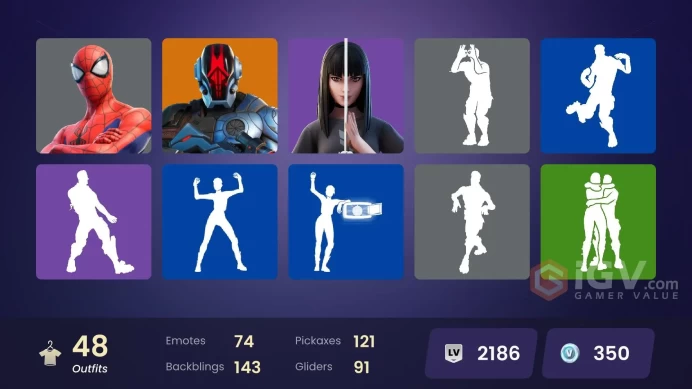 48 skins [All Platforms] Joltara | Unchained Ramirez | Game Knight | Spider-Man | Driftwalker | Ronin | 350 VB | Instant Delivery