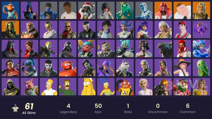 61 skins [All Platforms] Peter Griffin | Hades | Valeria | Zeus | Poseidon | Apprentice Evie | Glacial Dummy | 150 VB | Instant Delivery