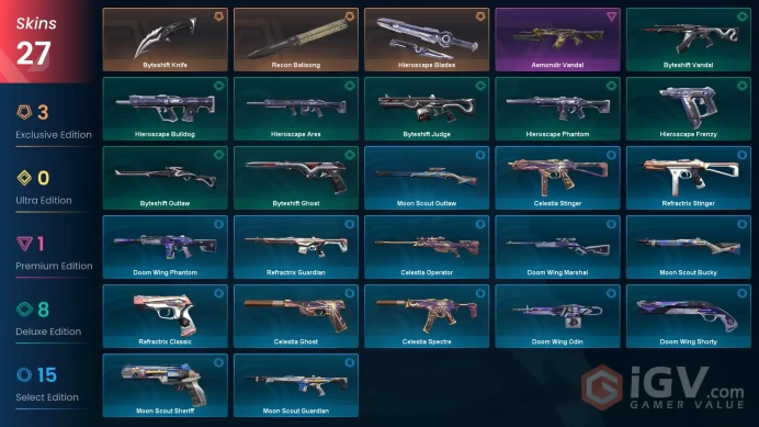 [EU] 27 SKINS | Hieroscape Blades | Byteshift Knife | Recon Balisong | Aemondir Vandal ~ 5,325 VP Inventory value