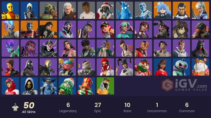 50 skins [All Platforms] Reaper | Geralt of Rivia | The Ageless | Mizuki | Renzo the Destroyer | 300 VB | Instant Delivery