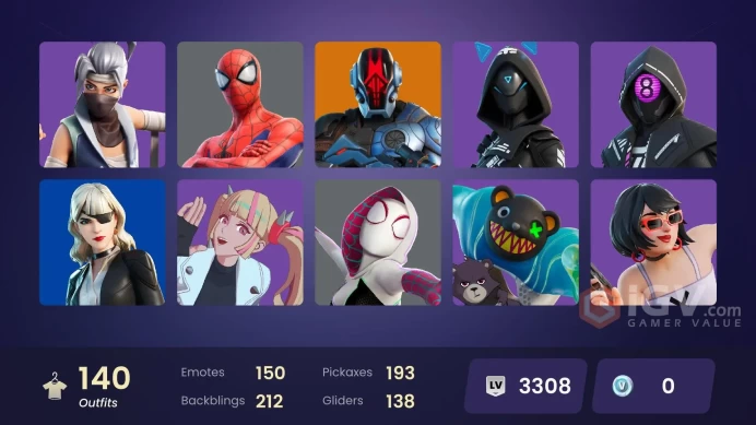 140 skins [All Platforms] Spider-Man | Spider-Gwen | Geralt of Rivia | Peter Griffin | Lina Scorch | 0 VB | Instant Delivery