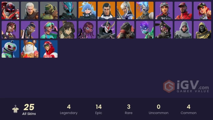 25 skins [All Platforms] Polo Prodigy | Stadium Hero '92 | Geralt of Rivia | The Ageless | Mizuki | 100 VB | Instant Delivery
