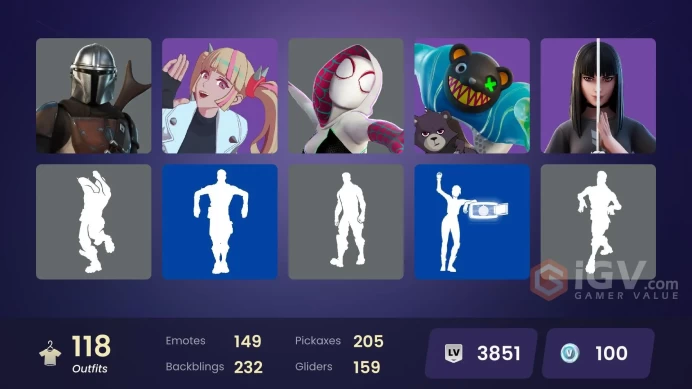 118 skins [All Platforms] Reaper | Unchained Ramirez | Spider-Gwen | Geralt of Rivia | Take The Elf | 100 VB | Instant Delivery