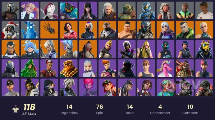 118 skins [All Platforms] Reaper | Unchained Ramirez | Spider-Gwen | Geralt of Rivia | Take The Elf | 100 VB | Instant Delivery