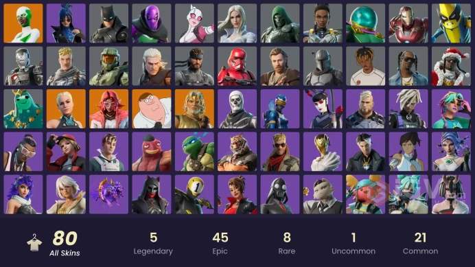 80 skins [All Platforms] Backlash | Geralt of Rivia | Master Chief | Peter Griffin | Subzero Cryptic | 150 VB | Instant Delivery