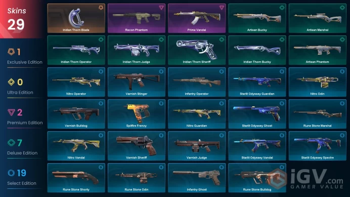 [EU] 29 SKINS | Iridian Thorn Blade |  Recon Phantom |  Prime Vandal ~ 5,300 VP Inventory value
