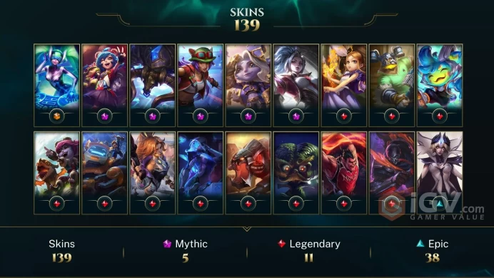 [D173] NA/EUW/OCE/JP/ 172 heroes / 139skins /  Instant Delivery/ Can change bound email and password/Can be transferred to any server