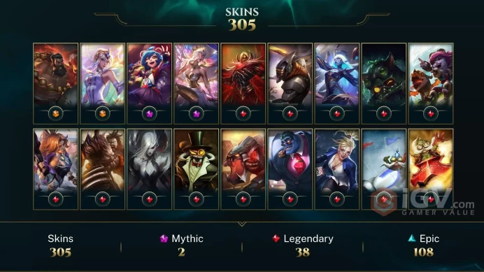 [D176] NA/EUW/OCE/JP/ 172 heroes / 305skins /  Instant Delivery/ Can change bound email and password/Can be transferred to any server