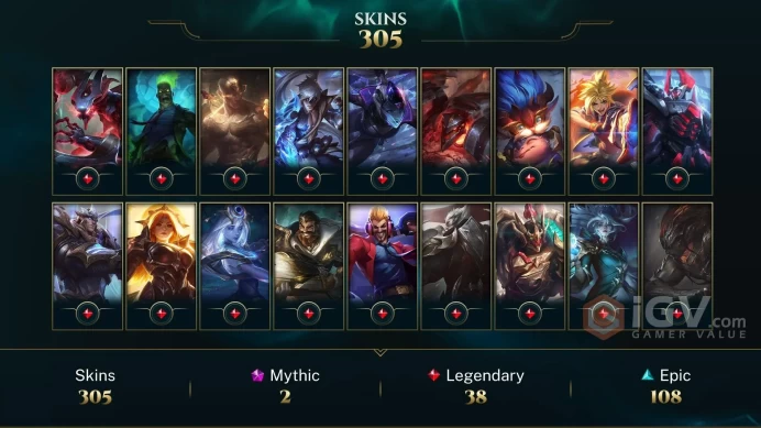 [D176] NA/EUW/OCE/JP/ 172 heroes / 305skins /  Instant Delivery/ Can change bound email and password/Can be transferred to any server