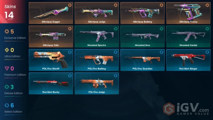 EU - LVL 1 - Unranked - 1 Knife - 14 Skins (~13,050 VP) Glitchpop Dagger, Glitchpop Bulldog, Hivemind Vandal