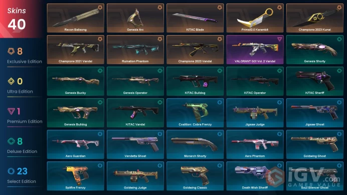 LATAM - LVL 137 - Unranked - 5 Knifes - 40 Skins (~21,750 VP) Ruination Phantom, Recon Balisong, Champions 2023 Kunai, Champions 2021 Vandal
