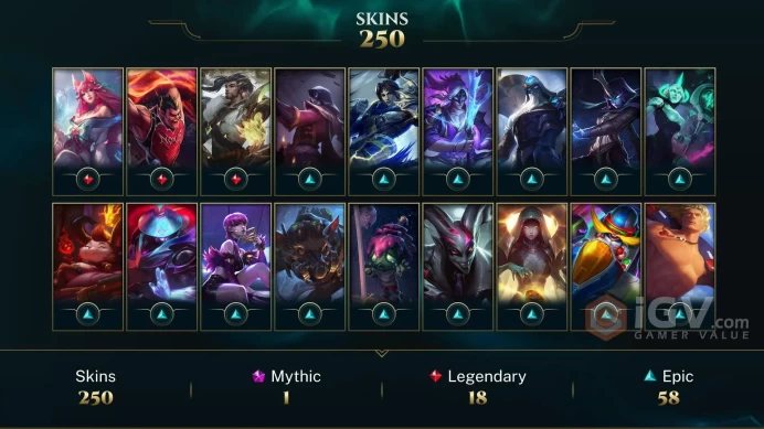 [D144] NA/EUW/OCE/JP/ 172 heroes / 250skins /  Instant Delivery/ Can change bound email and password/Can be transferred to any server