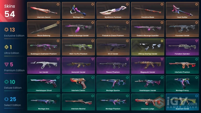 NA | 54 skins | Recon Balisong | ORA by OneTap Vandal | EX.O Vandal | Kuronami Vandal | Overdrive Blade | Mystbloom Fanblade | B1774