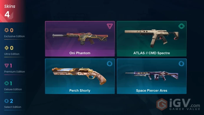 LA | 4 skins | Oni Phantom | ATLAS // CMD Spectre | Perch Shorty | Space Piercer Ares | M3538