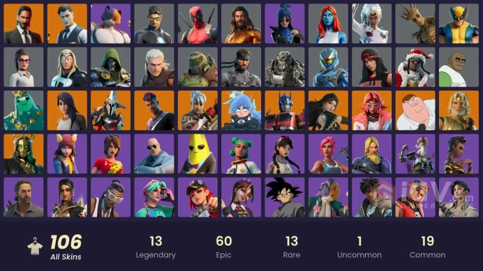 [Code A162] [PC/XBOX] 106 skins | Fashion Banshee | Point Patroller | Shady Doggo | Fade | John Wick | Eternal Knight | Optimus Prime 