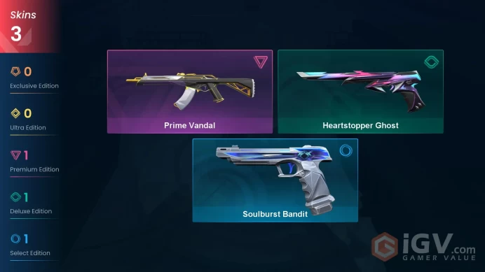 EU | 3 skins | Prime Vandal | Heartstopper Ghost | Soulburst Bandit | Y4262