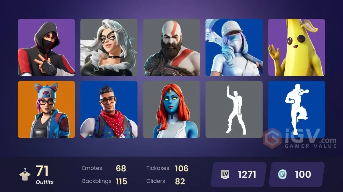 FA - [PC/PSN] 71 skins | IKONIK | Gold Kratos | Carbon Commando | Prodigy | Valkyrie | Galaxy Scout | Inferno | Candy Axe | Take The Elf