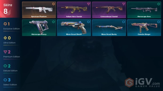 | EU | 8 SKINS | VALUE: 6225 VP | Spectrum Phantom | Valiant Hero Vandal | RANKED READY | 51 LEVEL | INSTANT DELIVERY | FULL ACCESS | FomNY |