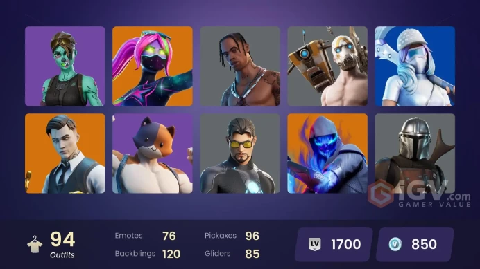 [PC/PSN/NINTENDO] 94 skins | Travis Scott | Merry mint axe .  leviathan axe . Gold Meowscles | Gold Midas | Striker Specialist | HR0022