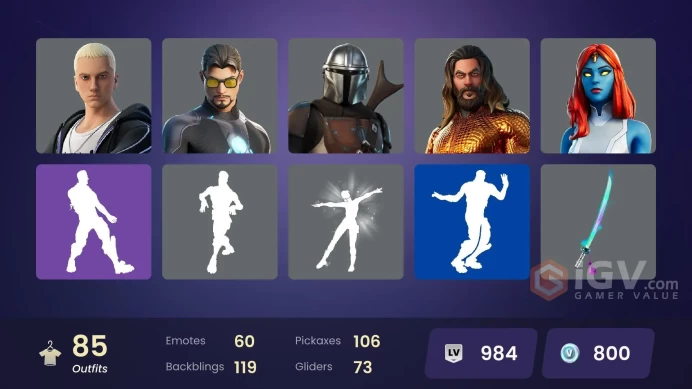 [PC/PSN/XBOX/NINTENDO] 85 skins | Menace | Eternal Knight | Fade | Predator | Mandalorian | Groot | Captain Jones | Mysterio | HR0062