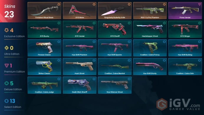 EU [ 23 TOP SKINS + 3 KNIFE ] Singularity Butterfly Knife + RGX 11z Pro Phantom + Prime Vandal / full acces