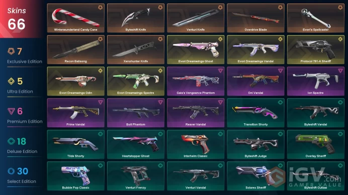 EU-Turkey 66 Skins > Evori Dreamwings Vandal Evori's Spellcaster Xenohunter Knife Evori Dreamwings Ghost Prime Vandal Reaver Vandal  99058990