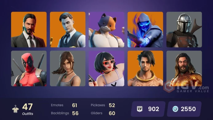 | PC | 47 SKINS | John Wick | Fade | Deadpool | Midas | Gear Specialist Maya | Snap | Raz | Eternal Knight | Fusion | 2550 VBUCKS | FvWVn |