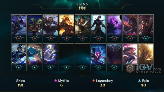 LAN B3 - 191 Skin (6 Mythic-20 Legandary) Ranked Ready I Full Champ I 150k B.E I 782 RP I CHANGABLE NICKNAME I FULL ACCES I INSTANT DELIVERY