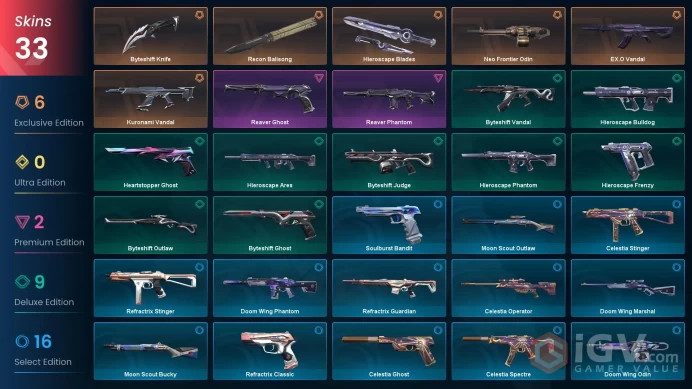EU-Turkey 33 Skins >  EX.O Vandal Kuronami Vandal Recon Balisong Reaver Phantom Reaver Ghost Neo Frontier Odin  99057750