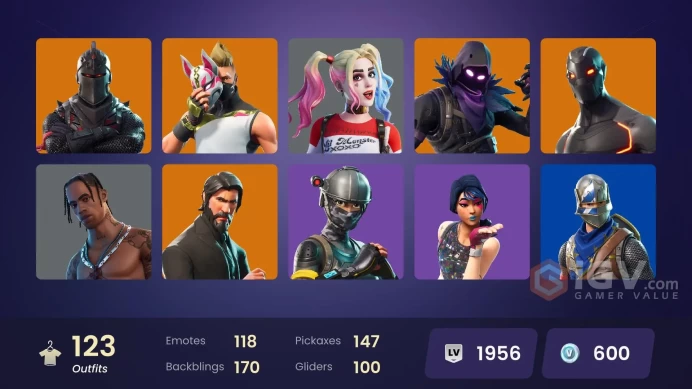 FA / 108 SKINS / BLACK KNIGHT / TRAVIS SCOTT / SPARKLE SPECIALIST / THE REAPER / BLUE SQUIRE / ROYALE KNIGHT / ELITE AGENT / OG STW