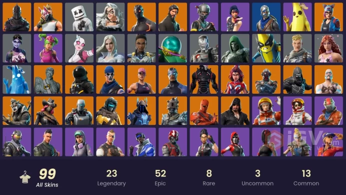 FA / 76 SKINS / BLACK KNIGHT / SPARKLE SPECIALIST / THE REAPER / BLUE SQUIRE / ROYALE KNIGHT / OMEGA (STAGE 5) / OG STW