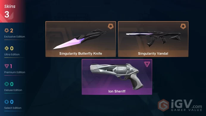 [EU] 3 SKINS |  Singularity Butterfly Knife |  Singularity Vandal  | Ion Sheriff ~ 8,300 VP Inventory value