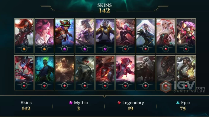 [EU] 139 SKINS | 461 Level | 29707 Blue essence  |   6961 Orange essence    | 160 Mythic essence