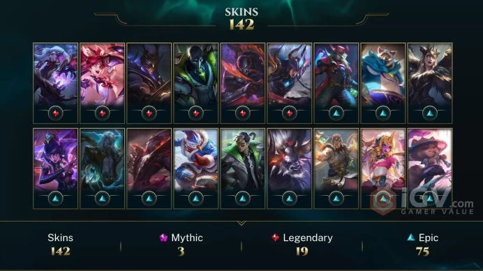 [EU] 139 SKINS | 461 Level | 29707 Blue essence  |   6961 Orange essence    | 160 Mythic essence
