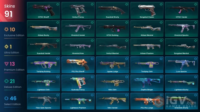 EU / 91 Skins / Reaver Vandal / Araxys Vandal / Yoru's Stylish Butterfly Comb / Sovereign Sword / Broken Blade of the Ruined King / V124