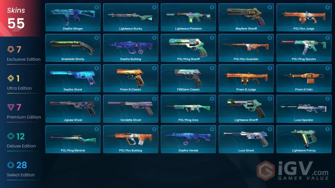 NA / 55 Skins / Reaver | Glitchpop | Vandal | Elderflame | Forsaken | Vandals / Recon Balisong / Songsteel / V126