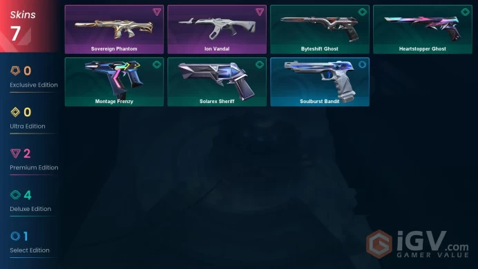 AP 7 skins | Ion Vandal | Sovereign Phantom | Solarex Sheriff | Byteshift Ghost | Montage Frenzy | Heartstopper Ghost | Soulburst Bandit | V0547