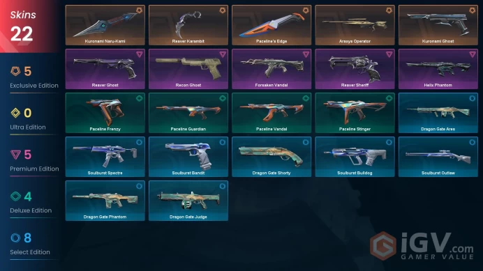 EU 22 skins | Reaver Karambit | Araxys Operator | Forsaken Vandal | Helix Phantom | Reaver Ghost | Recon Ghost | Reaver Sheriff | V0552
