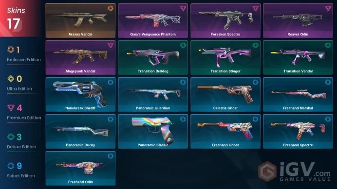 EU\TUR | 85 VP | 17 skins | Araxys Vandal | Magepunk Vandal | Forsaken Spectre | Gaia's Vengeance Phantom | Reaver Odin | Transition kid | V0144