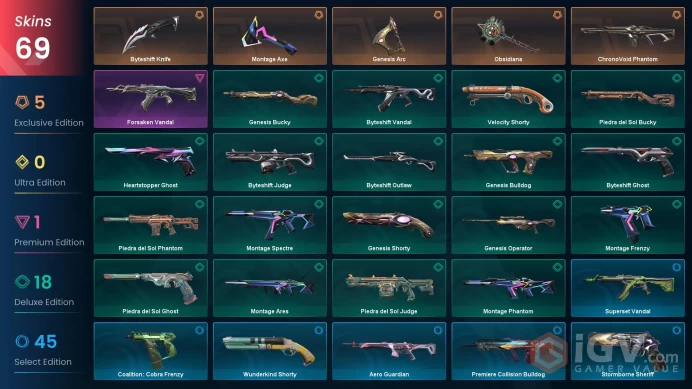 LA | VP 125 | LVL 376 | Genesis Arc | Byteshift Knife | ChronoVoid Phantom | Montage Axe | Obsidiana | Forsaken Vandal | Piedra del Sol  | V0589