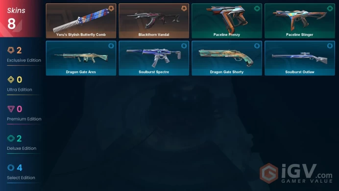 EU | VP 575 | LVL 11 | Blackthorn Vandal | Yoru's Stylish Butterfly Comb | Paceline Frenzy | Paceline Stinger | Soulburst Outlaw | Drago | V0645
