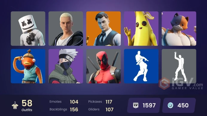| PC/XBOX | 58 SKINS | Calamity | Midas | Ruin | Hybrid | Blackheart | Catalyst | Ultima Knight | Luxe | Deadpool | Peely | 450 VBUCKS | Fua7s |