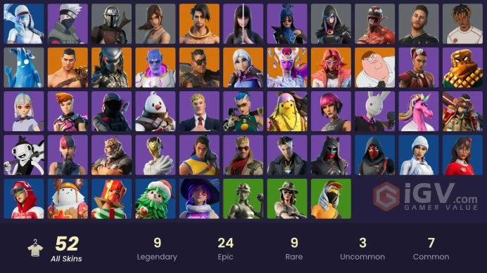 | PC/PSN | 52 SKINS | Menace | Valeria | Mandalorian | Raz | Torin | Kymera | Peter Griffin | Predator | The Cube Queen | 0 VBUCKS | Fw4ok |