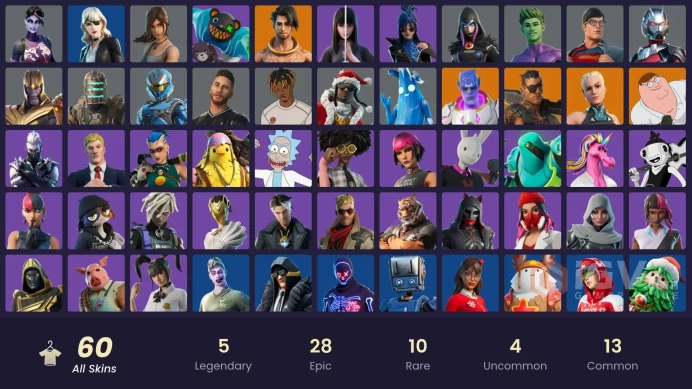 | PC/PSN | 60 SKINS | Peter Griffin | Joey | Paradigm (Reality-659) | Raz | Kymera | Felina | Montague | Meow Skulls | Hope | 0 VBUCKS | FwJEr |