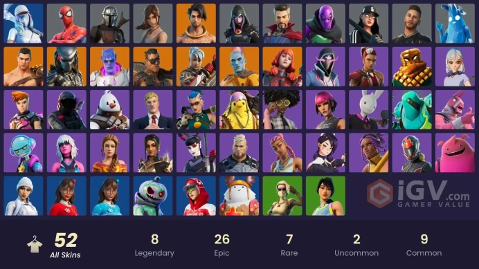 | PC/XBOX | 52 SKINS | Mandalorian | The Imagined | The Origin | Joey | Raz | Kymera | Ronin | Predator | Menace | Reese | 0 VBUCKS | Fw9d5 |