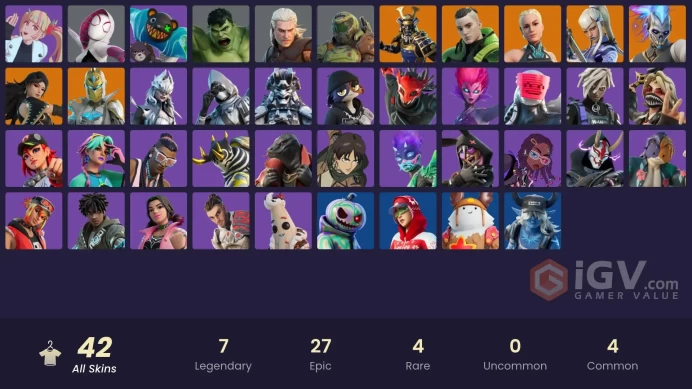 | PC | 42 SKINS | Renzo the Destroyer | Mizuki | Paradigm (Reality-659) | Spectra Knight | Twyn | Era | Musha | Thunder | 550 VBUCKS | FukRB |
